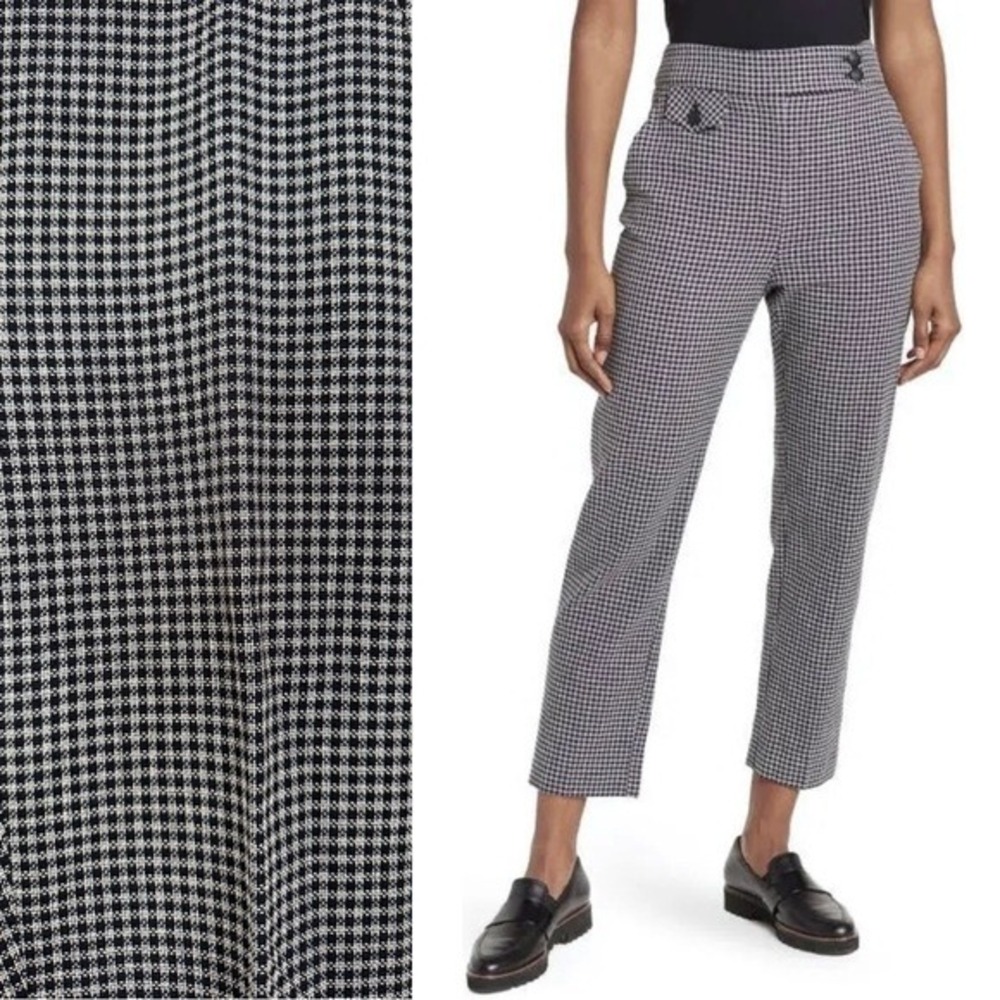 Veronica Beard Women's Renzo Check Twill Pants Ankle Pants Black White Sz 2
